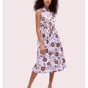 kate spade purple lavender retro floral cottagecore midi ruffle dress belt 14
